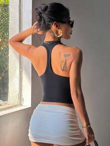 SHEIN Dewbera 女士无缝修身性感瑜伽运动背心 - 黑色 - 查看 3