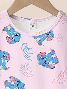 1 Pack Baby Girls' Cute Rabbit Print Short Sleeve Knit Dress Pajamas, Spring/Summer - Pink - View 6