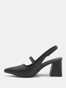 CUCCOO CURVES 女鞋 宽楦尖头粗跟高跟鞋 黑色绑带 时尚舒适 日常通勤百搭 加厚女式高跟鞋 大码 - 黑色 - 查看 9