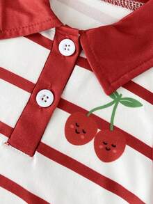 SHEIN Playful Pals Đầm hè kẻ sọc không tay cổ bẻ cho bé gái - Đỏ - Xem 7