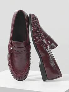 Mnmlis Women's Casual Versatile Commuting Minimalist Flat Loafers Shoes For Christmas Valentine's Day - Burgundy - View 5