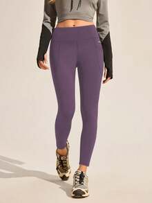 Exploreva Women's Purple Autumn Athletic Trail Ride Leggings,Outdoor High-Stretch Soft-Touch Thermal Lined Skinny Pants For Camping,Hiking,Commuting Pocket - Purple - View 5