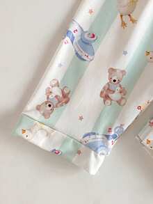 SHEIN Bộ đồ ngủ 2 món cho bé trai, gồm áo dài tay và quần in họa tiết dễ thương, thoải mái. - màu xanh lá - Xem 6