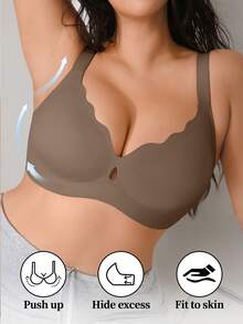 DesireSculpt Sujetador de copa moldeada sin costuras, cómodo y suave, con copa de recogida inalámbrica y tirantes anchos y sexy, talla grande, 1 pieza - Marrón - Ver 1