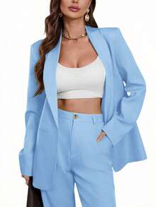 Aveloria Modichic Blazer Kasual Warna Polos dengan Kerah Berlekuk, Musim Semi/Gugur - Baby Blue - View 5