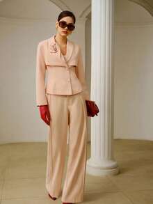 ZEYLAH WOMEN'S PINTUCK TAILORED SUIT PANTS - Pink - View 7