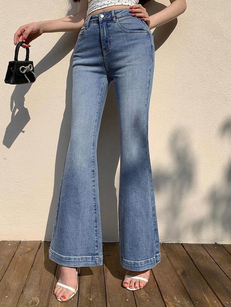 Women's Mid-Rise Slim Fit Fashionable Summer Casual Versatile Flare Leg Jeans