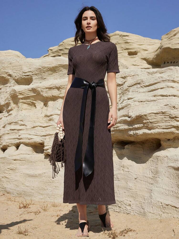 Women's Textured Bodycon Casual Beach Vacation Knit Dress, Spring & Summer Business Casual Woman