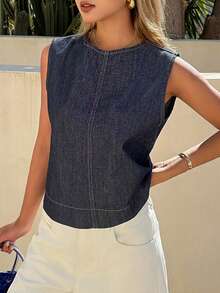 Livesso Women's Casual Sleeveless Denim Top - Blue - View 5