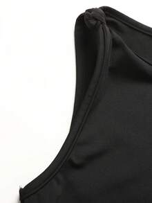 SHEIN Vestido casual de cuello redondo sin mangas con abertura en el bajo para niñas preadolescentes - Negro - Ver 6