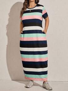 Comfylo 夏季加大码女式豹纹中长连衣裙 - 彩色 - 查看 4