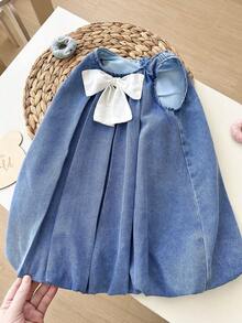 SHEIN 女婴牛仔无袖连衣裙，饰有大蝴蝶结 - 淺色水洗藍 - 查看 9