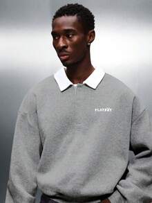 PLAYBOY X SUMWON 长袖翻领印花休闲街头风 Polo 衫，胸前饰有品牌标志，常规版型，适合春夏穿着。 - 灰色 - 查看 1