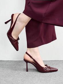 CUCCOO BIZCHIC Women's Wine Red Butterfly Decor High Heel Shoes With Ankle Strap, Suitable For Work Spring Shoes Spring Break Easter For Christmas - Burgundy PU material - View 3