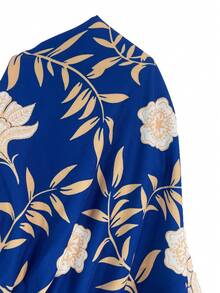 Travachic Plus Size Bohemian Casual Vacation Beach Shorts With Tie Decoration And Ruffle Hem For Women - Blue - View 3