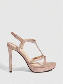 CUCCOO SZL Women's Buckle Design Fashionable Elegant High Heel Waterproof Platform Sandals - Rose Gold - View 2