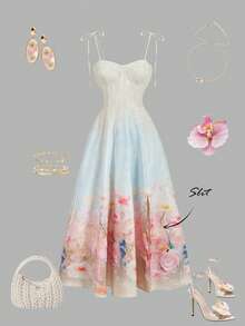 SHEIN MOD 女士优雅印花无袖连衣裙，后背拉链，夏季 - 彩色 - 查看 4