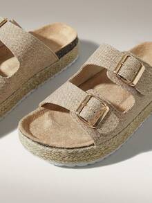 Solecia 女士搭扣设计休闲日常一脚蹬凉鞋 - 杏色 - 查看 5