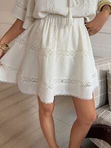 DAZY Chân váy chữ A phối ren, cạp chun, kiểu dáng nữ tính, thích hợp cho mùa xuân/hè. - trắng - Xem 7