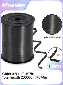 SHEIN 1 Roll, 250 Yard Black Curling Ribbon For Gift Wrapping, Balloon String, Wedding, Birthday, - Metallic Shiny " Ribbon For Bouquets And Flower Wrapping Paper Valentine DAY, Valentines Wedding, Birthday - Black - View 2