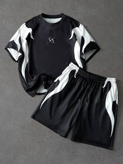 PAVTROS Men's Summer Casual Contrast Color Round Neck Short Sleeve T-Shirt And Shorts Set