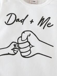 SHEIN Newborn Letter Print Long Sleeve Footed Jumpsuit, Cute Style, Simple & Fashionable, White Background - White - View 4