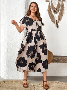 EMERY ROSE 大码女装夏季休闲碎花中长连衣裙/度假/花卉，夏季穿搭，春季女装，度假女装，休闲女装，碎花连衣裙，外出穿搭，春季连衣裙，休闲中长连衣裙，夏季休闲女装，度假连衣裙，波西米亚风女装，碎花中长连衣裙，夏季中长连衣裙，碎花连衣裙，纽扣前开襟连衣裙，长款碎花连衣裙，碎花中长连衣裙，休闲女装，春夏女装，连衣裙，女式连衣裙，时尚女式连衣裙，新款女式连衣裙，休闲女式连衣裙，夏季女式连衣裙，优雅女装，正式女装 - 彩色 - 查看 6