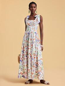 Travachic 女士碎花简约休闲无袖连衣裙，春夏穿搭，节日礼服，优雅派对礼服，海滩度假装，婚礼宾客礼服，正式毕业礼服，碎花连衣裙，女士职业装，节日礼服，复活节礼服，沙滩连衣裙，女士碎花连衣裙 - 藍色 - 查看 2