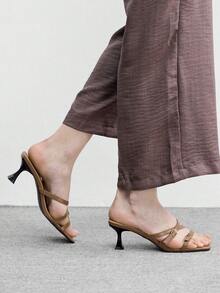 CUCCOO BIZCHIC 气质优雅女士拖鞋，带高跟，春夏新款简约时尚女士百搭露趾细高跟凉鞋 - 棕色 - 查看 3