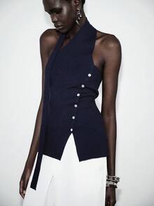 SHEIN Luminelle Shoulder Strap Knit Camisole Top For Women, Summer New Design - Blue - View 4