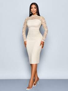 SOLERSUN 性感优雅简约春秋女士碎花连衣裙 - 杏色 - 查看 5