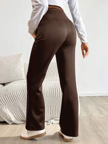 Modmama Maternity Solid Color Adjustable Waist Casual Flare Pants - Brown - View 7