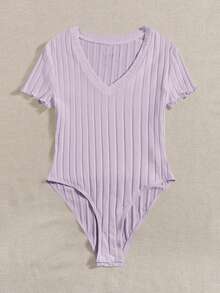 SHEIN EZwear 紫色丁香大尺碼短袖連身泳衣 短袖泳裝 紫色連身衣 薰衣草色女裝 淡紫色上衣 - 紫丁香色 - 查看 4