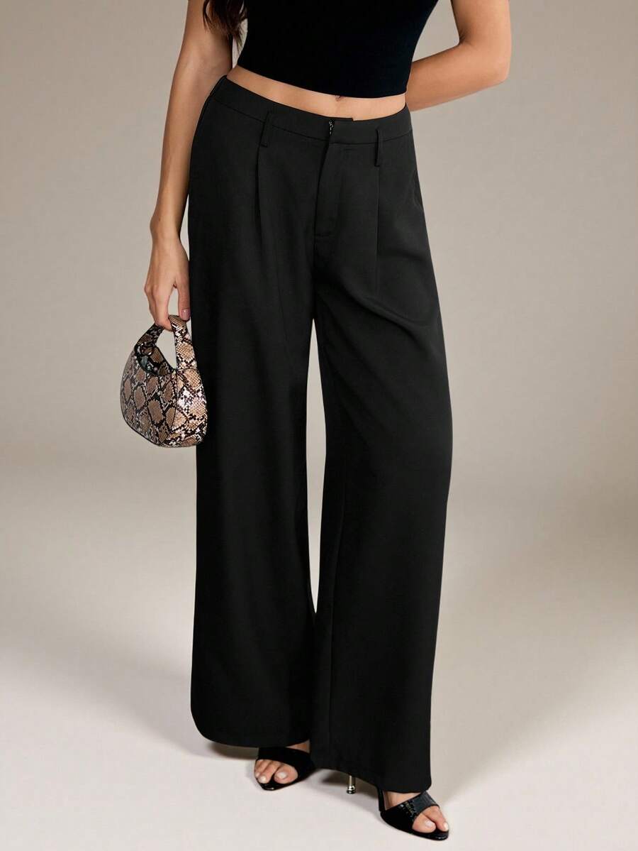 SHEIN Tall Women Pants Business Casual Women Western Wear Women Wide Leg Pants Office Women Outfits Baggy Pants Professional Women Clothes Office Wear Grey - Black - View 1