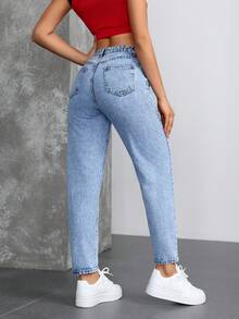 SHEIN ICON Jeans casuales de mujer con bolsillo frontal y diseño sencillo - Azul lavado medio - Ver 2