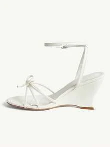 CUCCOO CHICEST White DIY Beaded Design Fashionable Thin Strap Daily Commute Strap Wedge Sandals - White - View 4