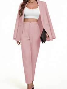 Aveloria Modichic Women's Minimalist Elegant Commuter Shawl Collar Double-Breasted Blazer - Pink - View 6