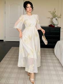 DAZY French Embroidery Niche Design Sense Elegant Loose Elegant Women Long Dress Maxi Dress Sundress - Beige - View 4