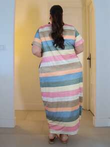 Pretty and Ole 大码女式夏季中长豹纹连衣裙 - 彩色 - 查看 3