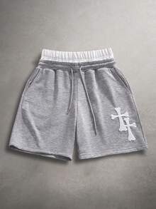 STYNVO 男士夏季休闲撞色腰带十字绣短裤 - 灰色 - 查看 1