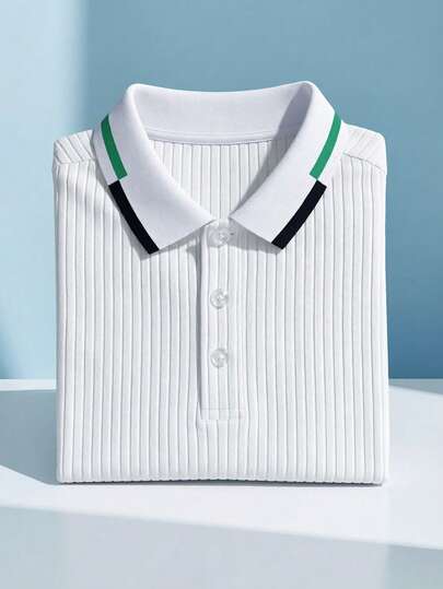 Manfinity Bizformal Camisa polo de hombre con diseño de textura acanalada cómoda y casual, chaqueta versátil para negocios