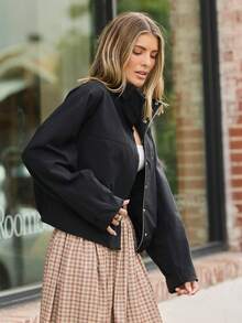 Hauture Chaqueta corta de cuello alto tipo paracaídas para mujer - Negro - Ver 4