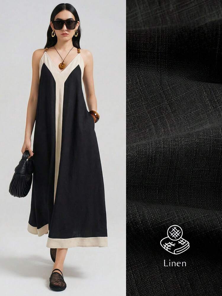 Women's Colorblock Sleeveless Dress, Suitable For Urban Commute, Business, Casual, Vacation, Beach, Wedding Guest, Elegant