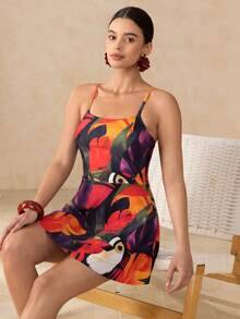 Bellisia Women's All-Over Print Backless Casual One-Piece Swimdress - Multicolor - View 3