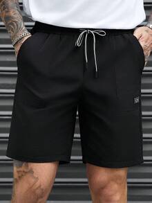 Manfinity CasualCool 男士黑色休闲抽绳腰短裤 - 黑色 - 查看 6