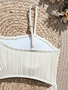 SHEIN Tween Girl Starfish Trim Cutout One-Piece Swimsuit Teen Girl Bathing Suit Seashell Bathing Suit High Waist Swimsuit Set Seashell Bikini Modest Bikini Set One Shoulder Bikini - Beige - View 3