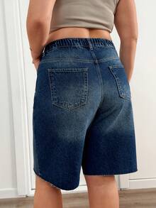 SHEIN Plus Size Solid Color Casual Denim Shorts Brown Summer - Medium Wash - View 2