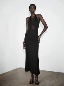 Lumivelle Women's Mesh Patchwork Sleeveless Dress, Casual Commuting Office Wear, Spring/Summer - Black - View 4