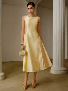 ZEYLAH 露肩不对称褶饰侧中长连衣裙 - 黃色 - 查看 5