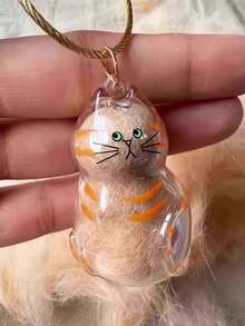 透明猫毛胶囊吊坠，带爪印，纪念走失爱猫的钥匙扣，定制宠物毛发吊坠，送给爱猫人士的贴心礼物，独特的包包挂饰和房间装饰纪念品 - 彩色 - 查看 6